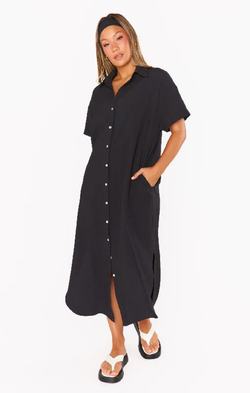 Buoy Button Down Dress ~ Black