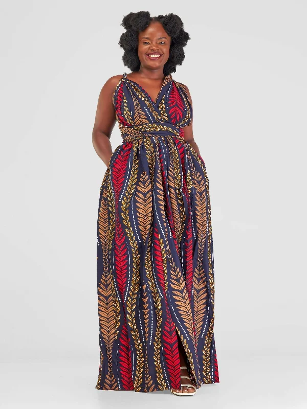 Izulu Manda 4 Dress - Navy Blue Print