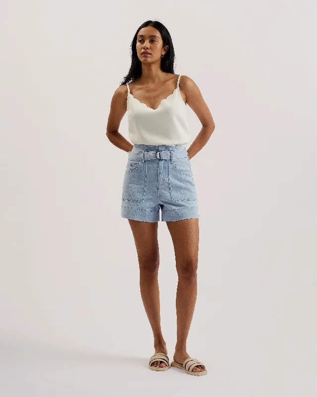 Anchi High Waisted Denim Shorts With Belt Lt-Wash