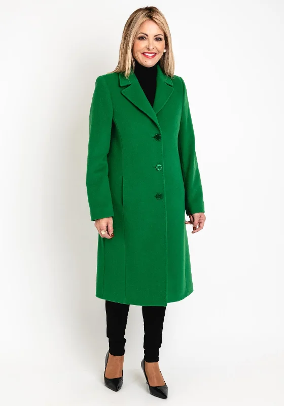 Christina Felix Classic Tailored Wool Cashmere Blend Long Coat, Shamrock Green