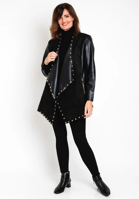 Malissa J One Size Faux Suede Studded Jacket, Black