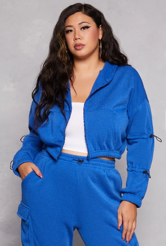 Plus Size Toggle Drawstring Zip Front Hoodie