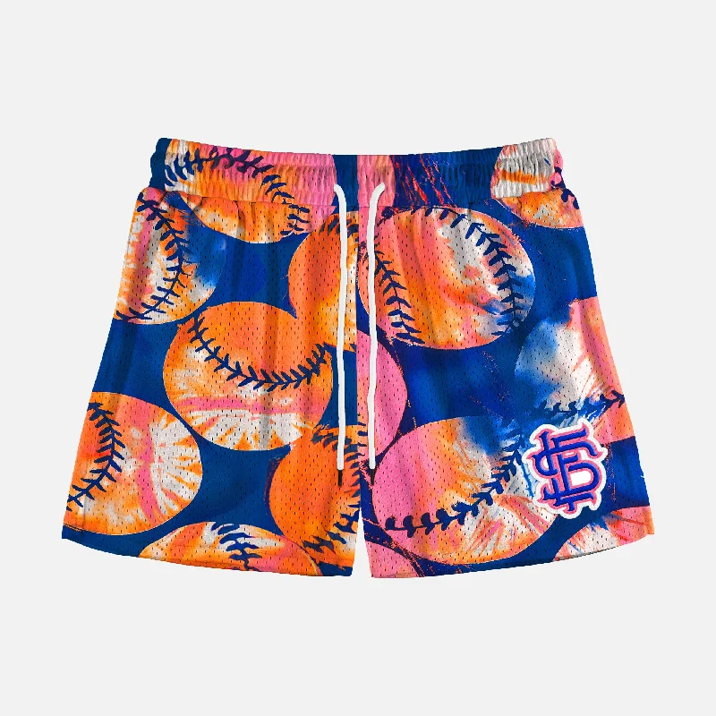 Baseball Tie Dye Navy Orange Shorts - 5