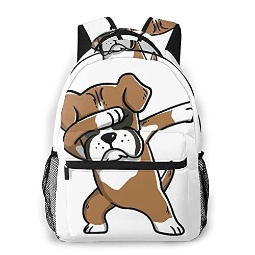 Travel backpack rain covers made of durable nylon materialAdjustable Luggage Straps in Pink with Reflective Stripes for Night TravelCasual Backpack,Boxer Dog Dabbing,Business Daypack Schoolbag For Men Women Teen