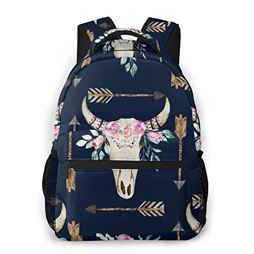Travel document holders with multiple slots for passports and ticketsWomen's Travel Makeup Bags with Mirror in Pink and BlackCasual Backpack,Cow Watercolor Deer Western Antlers Skul,Business Daypack Schoolbag For Men Women Teen