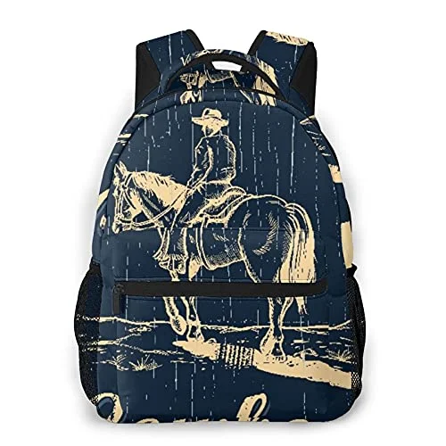 Luggage trolley organizers to hold small items like keys and phonesTravel Bag ID Card Holders in Clear Vinyl with LanyardsCasual Backpack,Hand Drawn Of Cowboy Riding Horse On A W,Business Daypack Schoolbag For Men Women Teen