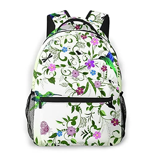 Lightweight luggage tags with personalized names and contact info for easy identificationWaterproof Travel Duffel Bag Covers in Black for Protecting Your LuggageCasual Backpack,Hummingbird Swirled Leaves With Blossomi,Business Daypack Schoolbag For Men Women Teen