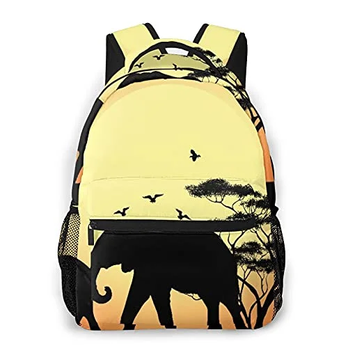 Waterproof luggage covers for protection against rain on outdoor tripsExpandable Travel Toiletry Bags in Clear Plastic for Easy Airport ScreeningCasual Backpack，Silhouette Of Elephant And Tre,Adult College Shoulder Travel Bag