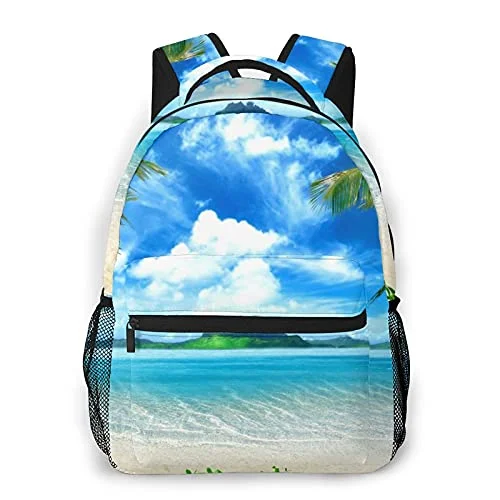 Leather luggage handles for a comfortable and stylish gripFoldable Travel Laundry Bags in Floral Print for Keeping Clothes OrganizedDouble Shoulder Casual Backpack,Summer Beach Blue Ocean With Coconut Palm Tre,Lightweight Durable Rucksack Business Travel Sports Schoolbag Daypack for Men Women Adult Teens