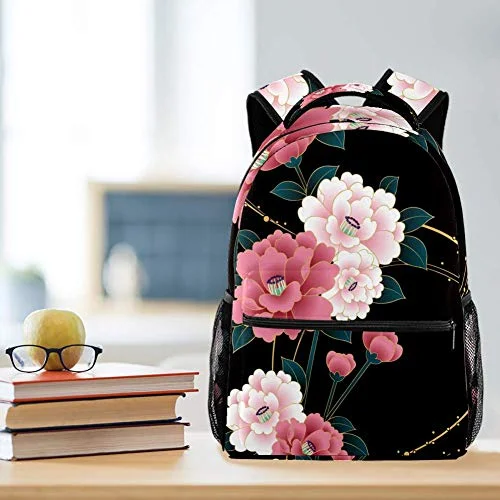 Waterproof Travel Duffel Bag Covers in Black for Protecting Your LuggageLORVIES Japanese Floral Pattern Backpack Hiking Daypack for Adults Kids