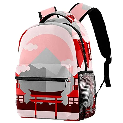 Travel Bag ID Card Holders in Clear Vinyl with LanyardsLORVIES Red Japanese Shrine Lightweight School Classic Backpack Travel Rucksack for Girls Women Kids Teens