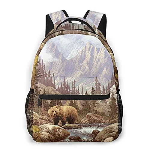 Neck pillows with memory foam for comfortable in - flight or car ridesCompression Packing Cubes in Black and White for Saving Luggage SpaceMulti leisure backpack,Grizzly Bear In The Rocky Mountains, travel sports School bag for adult youth College Students