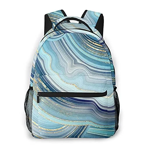 Luggage straps with buckle closures to secure overstuffed bagsDetachable Travel Bag Shoulder Straps in Beige with Cushioned PadsMulti leisure backpack,Stone Agate With Blue And Gold Veins, travel sports School bag for adult youth College Students