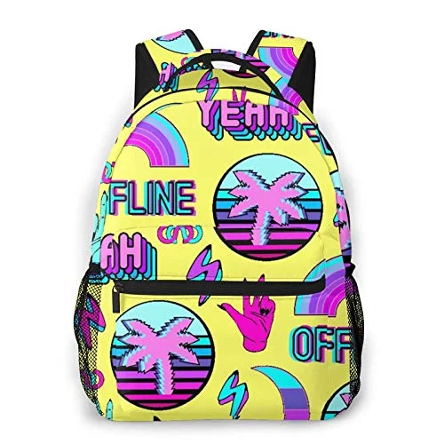 Compression packing bags to save space in travel backpacksMonogrammed Leather Luggage Tags in Brown for a Personalized TouchMulti leisure backpack,Vaporwave With Palms Words Yeah,offline Rainb, travel sports School bag for adult youth College Students