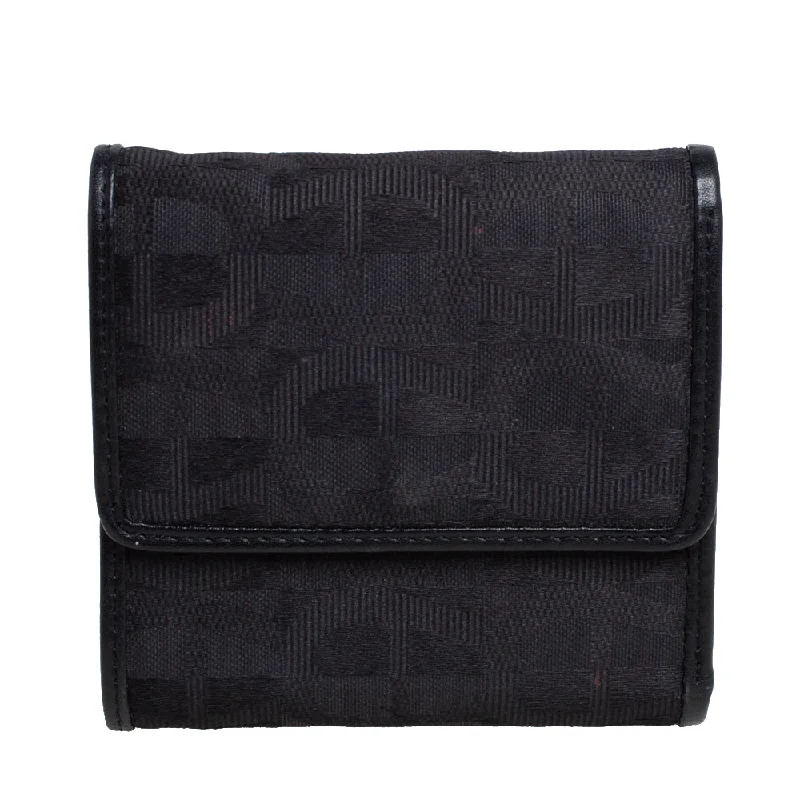 Women's money clip with a tassel for added flair​Aigner Black Canvas And Leather Trim Trifold Wallet