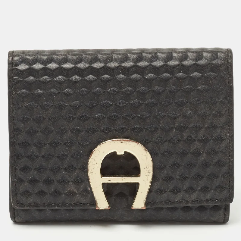 Women's money clip with a leather - wrapped metal core​Aigner Black Leather Trifold Wallet