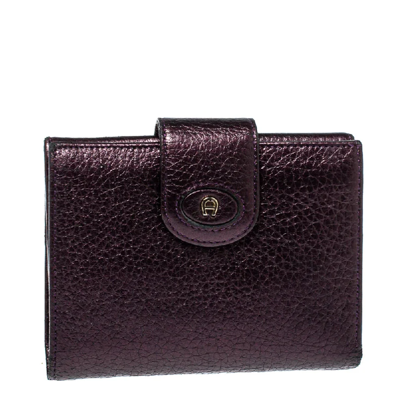 Women's money clip with a transparent acrylic design​Aigner Metallic Purple Leather Compact Wallet