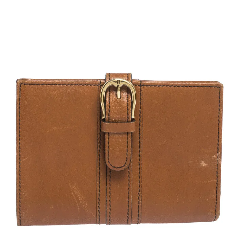 Women's money clip made of genuine crocodile leather​Aigner Tan Leather Compact Wallet..