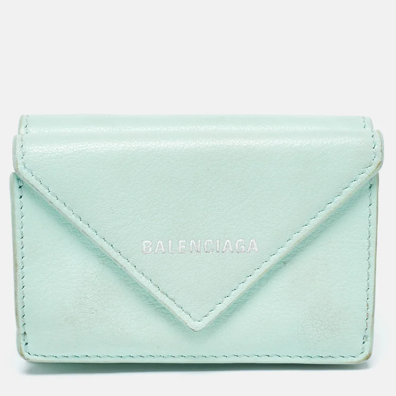 Vintage - style women's money clip for retro enthusiasts​Balenciaga Mint Green Leather Mini Papier Wallet