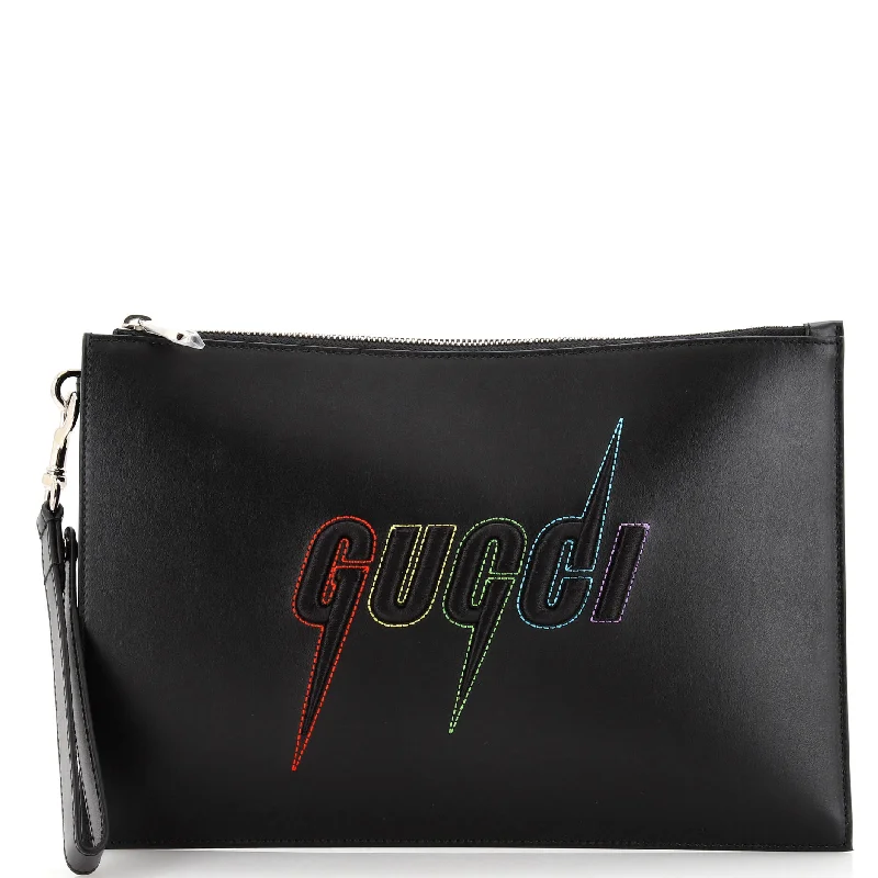 Women's money clip in a metallic sheen finishBlade Logo Wristlet Pouch Embroidered Leather Women's money clip in a metallic sheen finishBlade Logo Wristlet Pouch Embroidered Leather