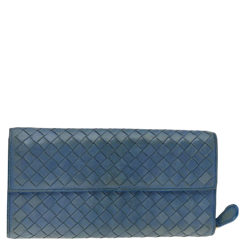 Women's money clip for a bridal party gift​Bottega Veneta Blue Intrecciato Leather Continental Flap Wallet..