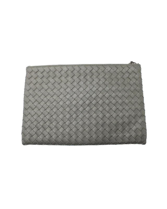 Colorful women's money clip for a pop of style​Bottega Veneta Intrecciato Pouch in Grey Leather