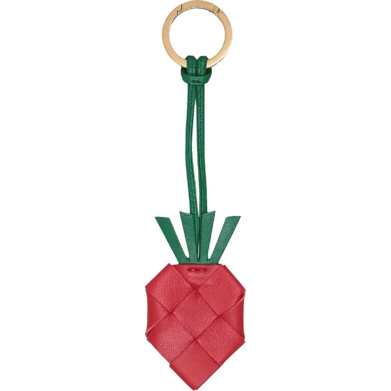 Women's leather money clip with embossed design​Bottega Veneta Intrecciato Strawberry Keyring