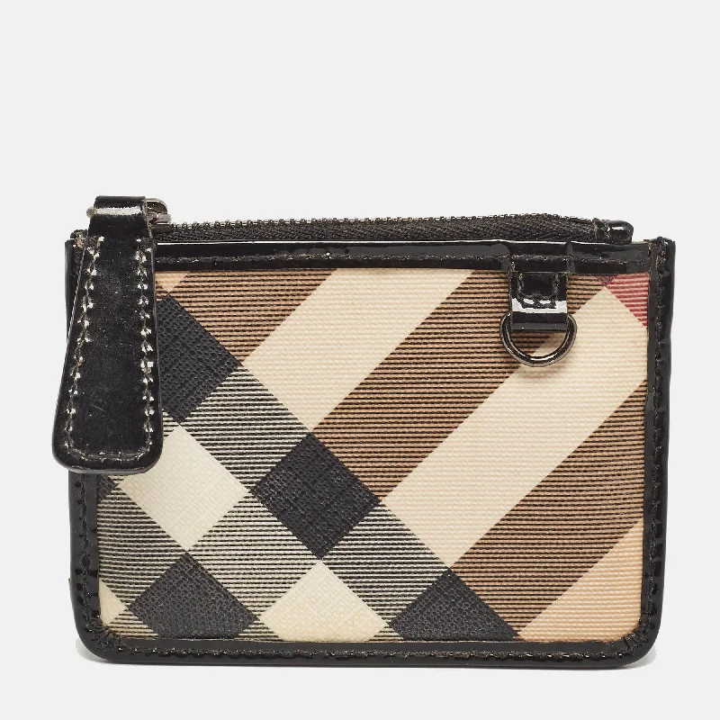 Sparkly women's money clip with rhinestones​Burberry Beige/black Nova Check Pvc And Patent Leather Zip Coin Purse