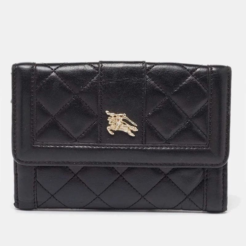 Women's money clip for a night - out on the town​Burberry Black Leather Trifold Compact Wallet