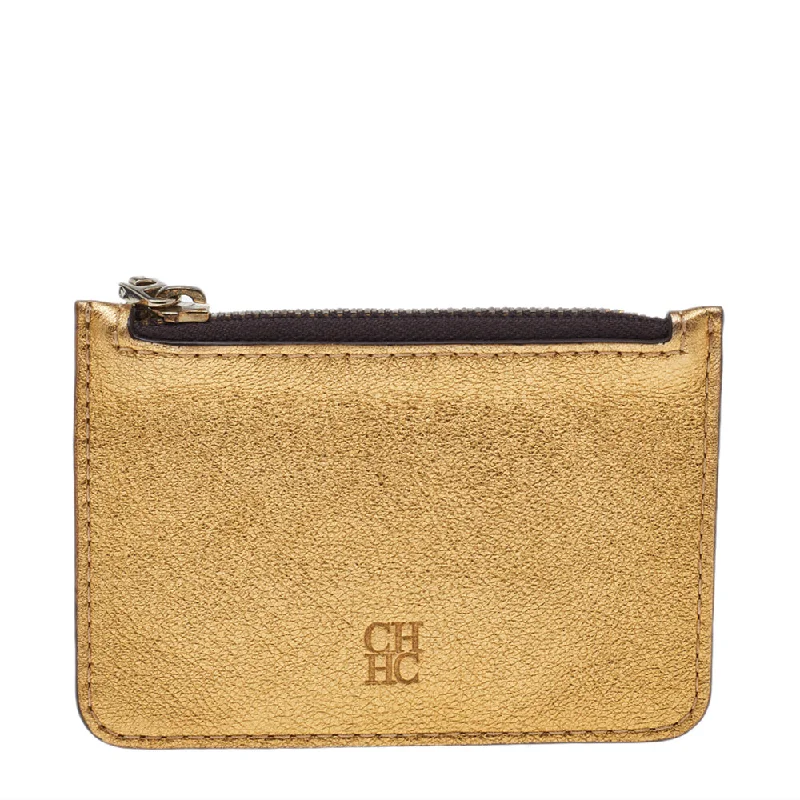 Women's money clip with a fingerprint - resistant finish​Carolina Herrera Metallic Gold Leather Coin Purse