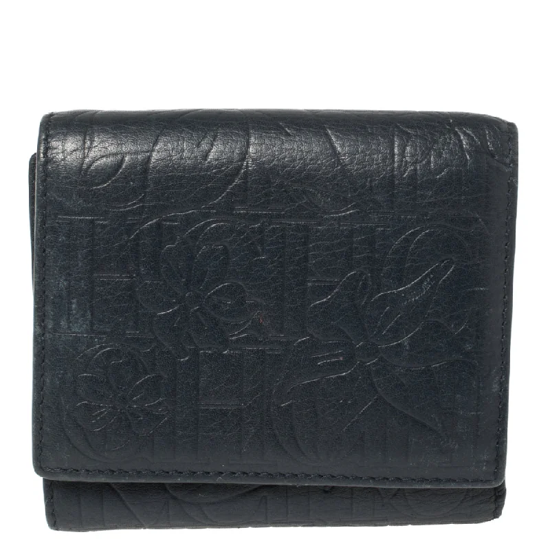Women's money clip for plus - size handbags​Carolina Herrera Navy Blue Monogram Leather Trifold Compact Wallet