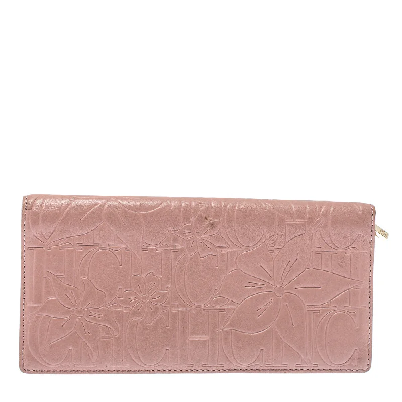 Women's money clip for left - handed users​Carolina Herrera Pink Embossed Leather Continental Wallet..