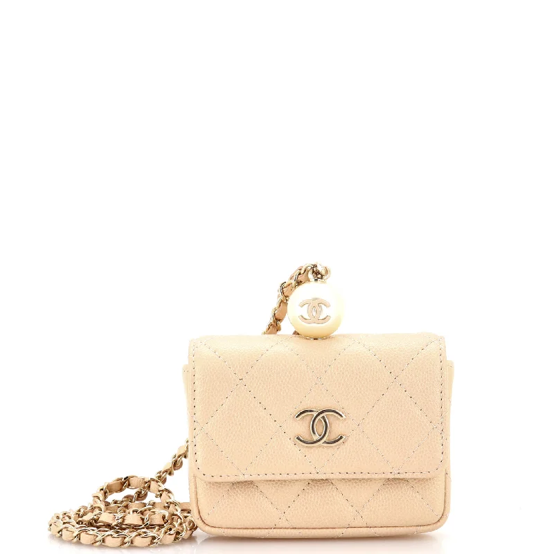Women's money clip with a leather - wrapped metal coreCC Pearl Coin Card Holder with Chain Quilted Iridescent Caviar Women's money clip with a leather - wrapped metal coreCC Pearl Coin Card Holder with Chain Quilted Iridescent Caviar
