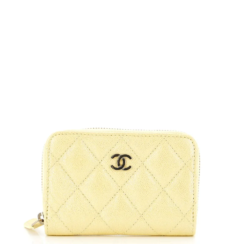 Women's money clip for eco - conscious consumers​CC Zip Coin Purse Quilted Iridescent Caviar Small