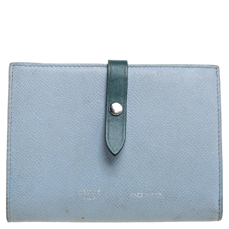 Women's money clip with a quilted texture​Celine Blue/green Leather Multifunction Strap Wallet
