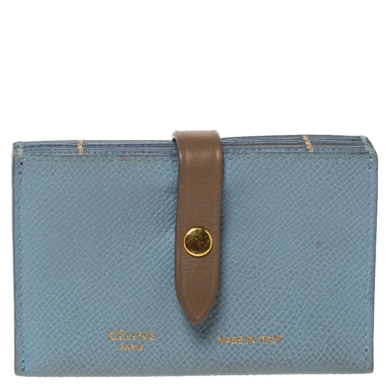 Women's money clip with a quilted texture​Celine Dusty Blue Grained Leather Accordeon Card Holder..