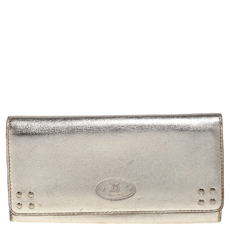 Women's money clip for travel - easy to carry​Celine Metallic Gold Leather Flap Continental Wallet..