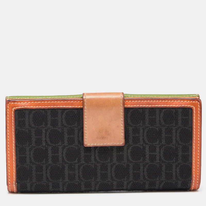 Women's money clip for a bridal party gift​Ch Carolina Herrera Multicolor Monogram Canvas And Leather Continental Wallet
