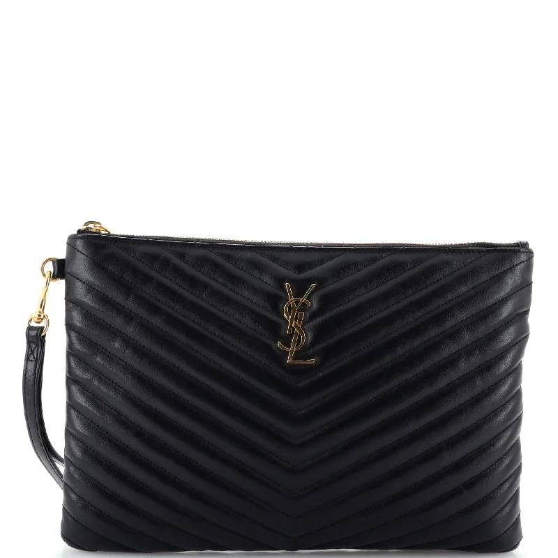 Women's money clip for eco - conscious consumers​Classic Monogram Wristlet Pouch Matelasse Chevron Leather Medium