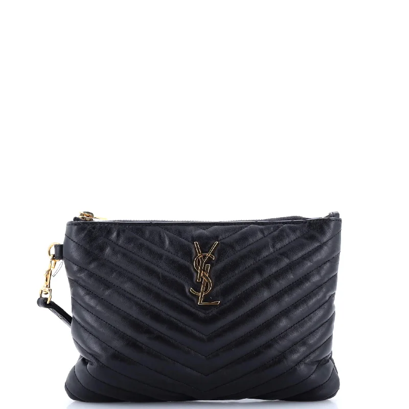 Elegant women's money clip for formal occasions​Classic Monogram Wristlet Pouch Matelasse Chevron Leather Small