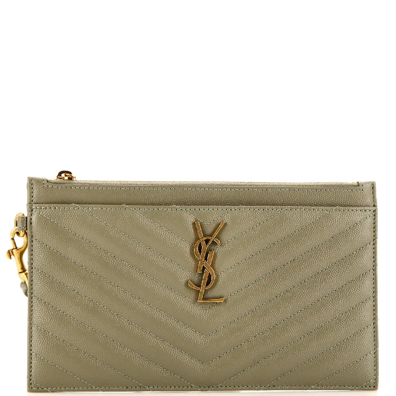 Women's money clip for eco - conscious consumersClassic Monogram Zip Bill Pouch Matelasse Chevron Leather Large Women's money clip for eco - conscious consumersClassic Monogram Zip Bill Pouch Matelasse Chevron Leather Large