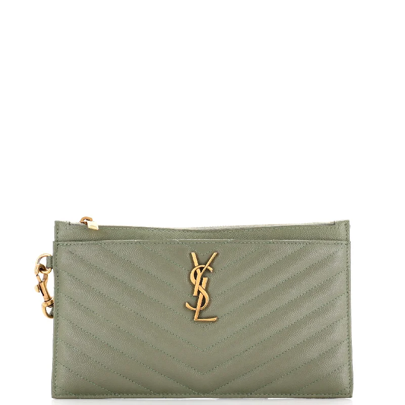 Women's money clip in gold - tone metal​Classic Monogram Zip Bill Pouch Matelasse Chevron Leather Large