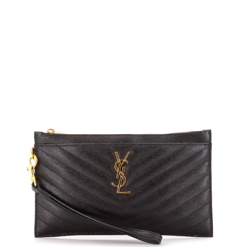 Women's money clip with a secret compartment​Classic Monogram Zip Bill Pouch Matelasse Chevron Leather Large