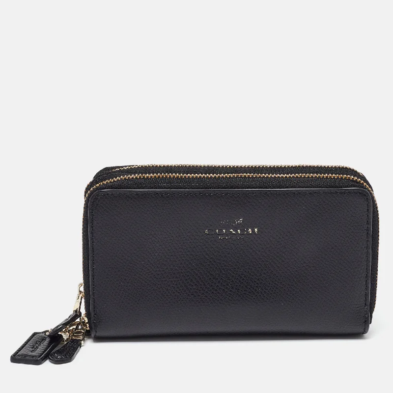 Women's money clip with a keychain attachment​Coach Black Leather Double Zip Around Wallet