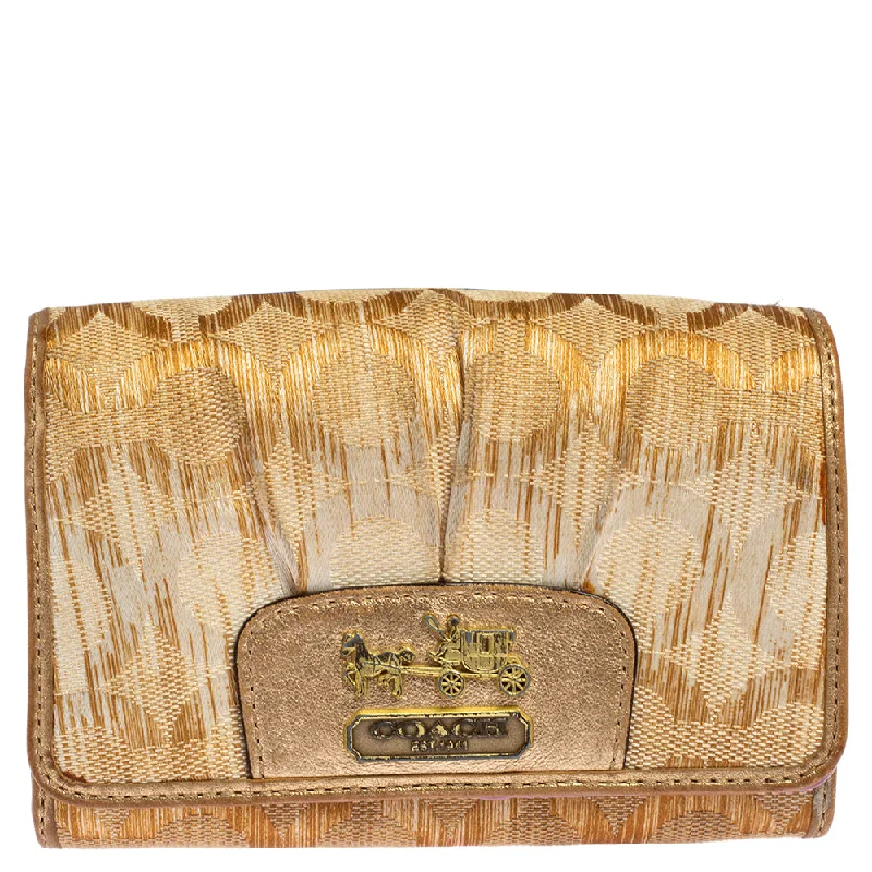 Waterproof women's money clip for beach outings​Coach Gold Ombre Signature Op Art Canvas And Leather Compact Wallet