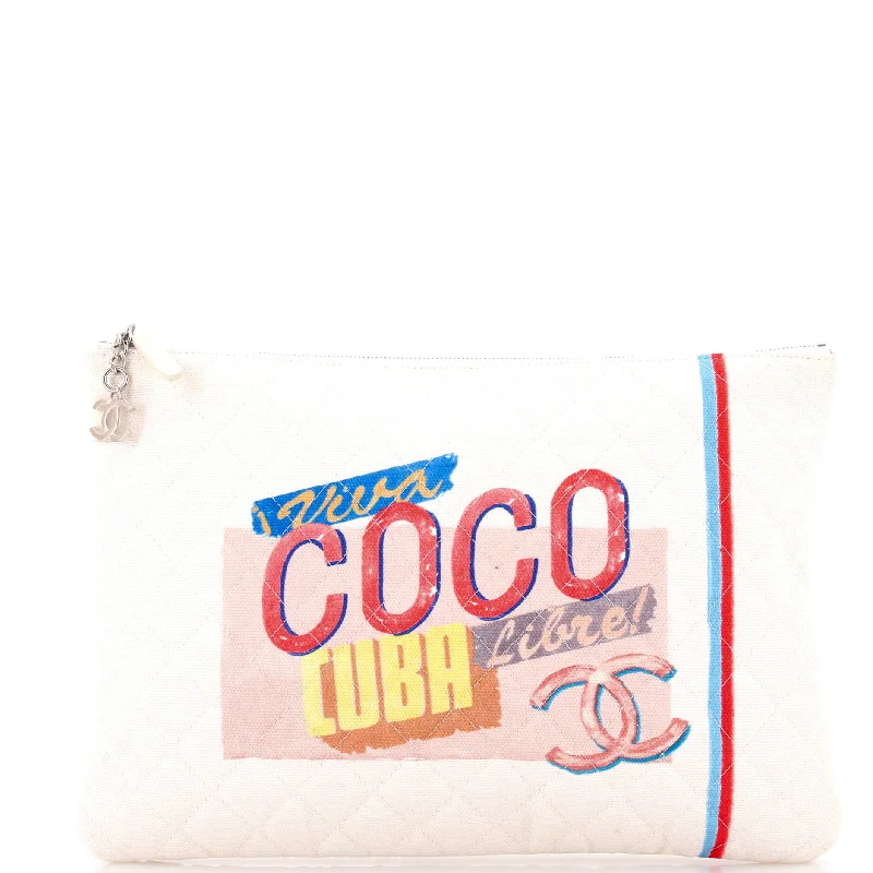 Women's money clip in a metallic sheen finish​Coco Cuba Pouch Printed Quilted Canvas Large