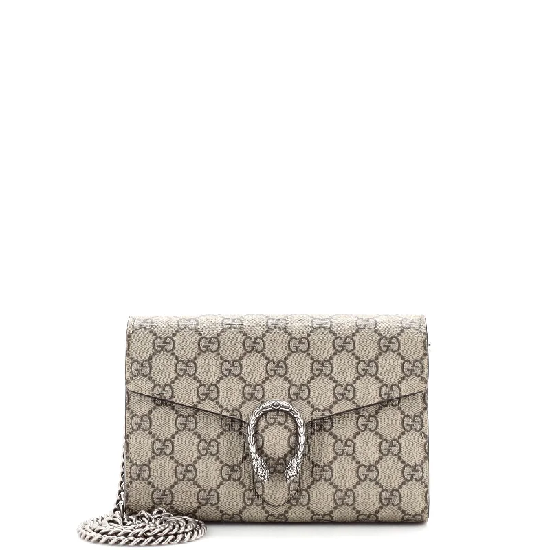 Women's money clip with a quilted texture​Dionysus Chain Wallet GG Coated Canvas Small