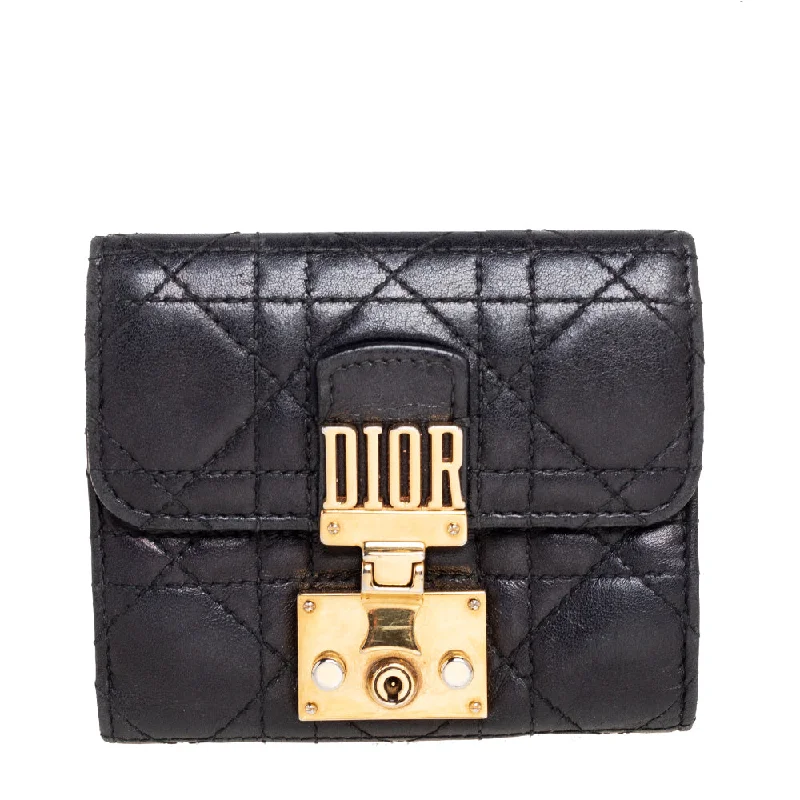 Soft - touch women's money clip for a comfortable grip​Dior Black Cannage Leather Addict Compact Wallet..