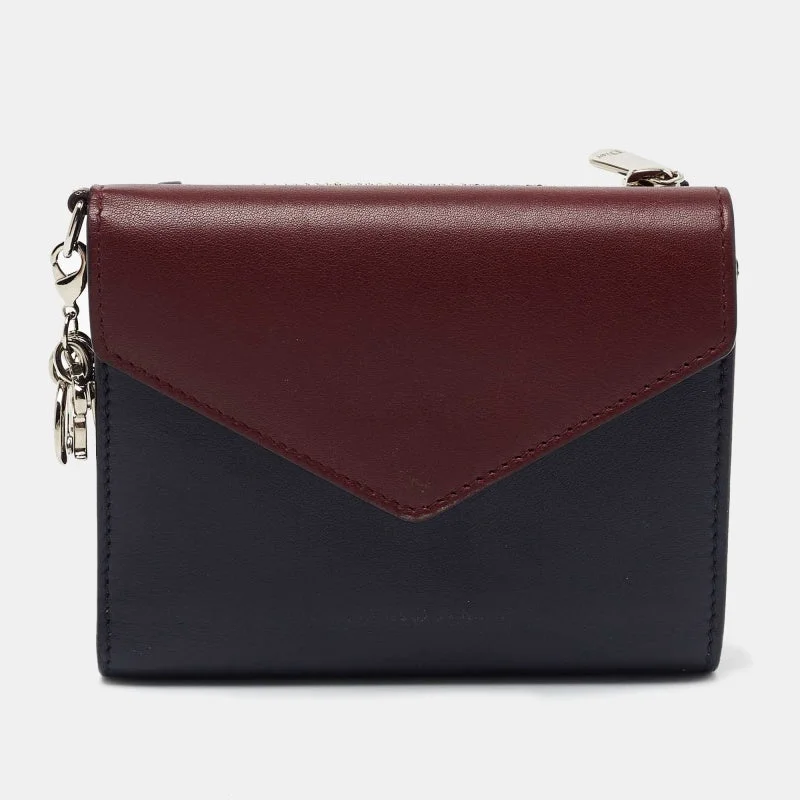 Women's money clip for a bridal party gift​Dior Burgundy/dark Blue Leather Diorissimo Envelope Wallet