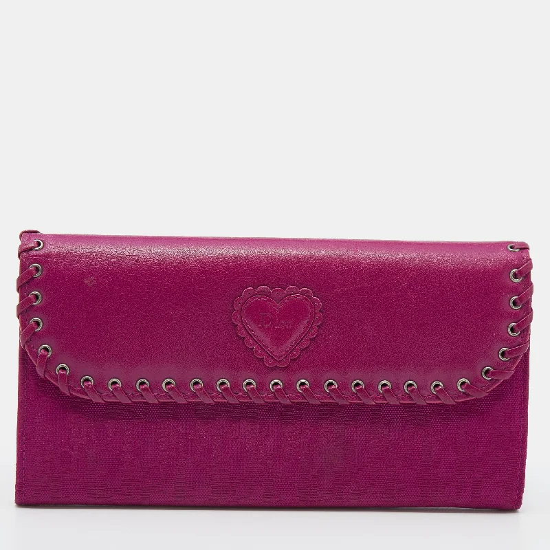Waterproof women's money clip for beach outings​Dior Pink Oblique Canvas And Leather Trim Flap Continental Wallet
